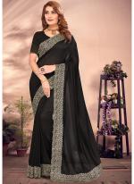 Vichitra Blooming Black Party Wear Embroidery Work Saree